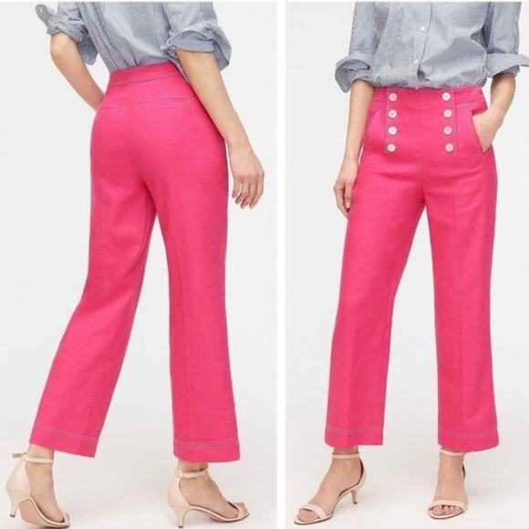 J.Crew Peyton Sailor Pant Stretch Linen Size 6 Soft Fuchsia Pink Retro Preppy - Picture 2 of 15